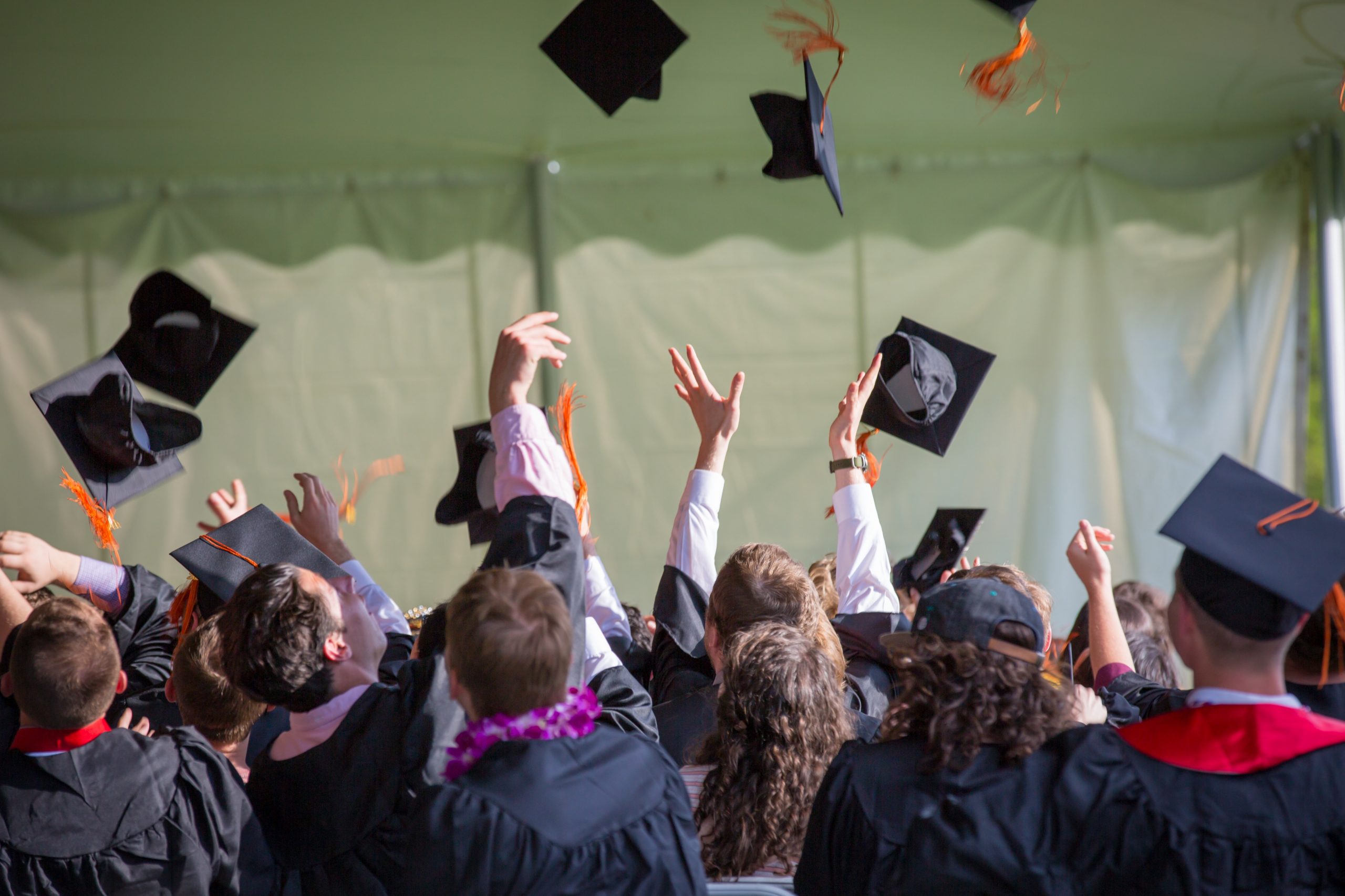 High School graduates throwing their caps in the air